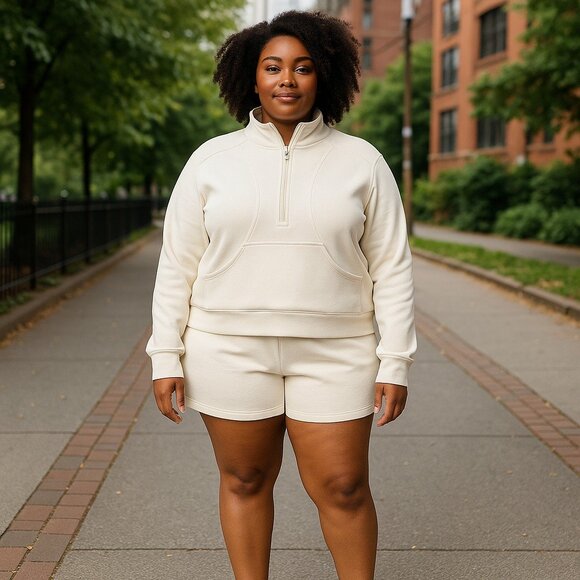 90 DEGREE BY REFLEX Academy Crop Rib Half-Zip Pullover & Shorts Set Size XL - Picture 1 of 8